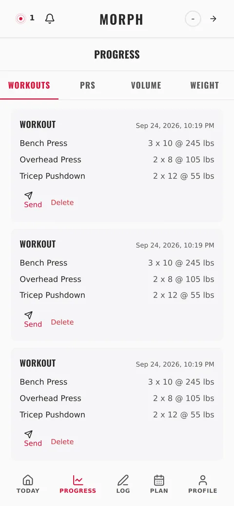 Morph Progress screen